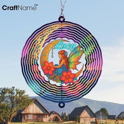 Personalized Moon Wind Spinner 3D Stainless Steel, Moon Garden Spinner Hanging Outdoor Decor, Wind Spinners Outdoor, Custom Gift for Grandmother, Mom, Wife