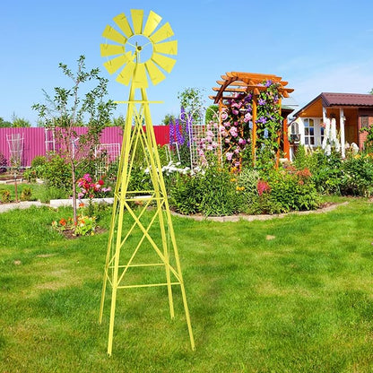 Garden Windmill for Yard Decor, 8 ft Tall Metal Windmill with Spinning Blades, Weather-Resistant Outdoor Windmill for Lawn, Farmhouse, Rustic & Farm Decor,Yellow