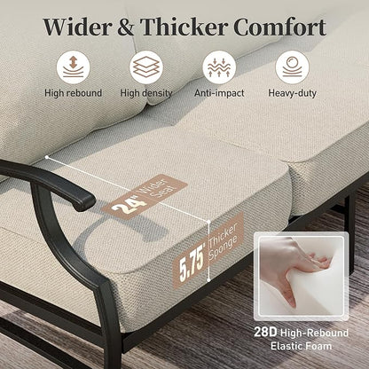 6 Piece Metal Outdoor Patio Furniture Set, Patio Conversation Sets 1 3-Seater Sofa, 4 Fixed Chairs with 5.75" Thick Cushion and Coffee Table, Backyard Furniture Set for Deck, Beige