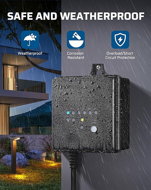 DEWENWILS 60W Low Voltage Landscape Transformer with Remote Control, 120V AC to 12V DC, Dusk to Dawn & Timer, Outdoor Low Voltage Transformer for Spotlight, Garden Light, Pathway Light, FCC Listed