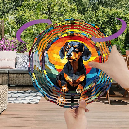 Dachshund Dog Wind Spinners Outdoor Dog Memorial Gifts, 3D Metal Kinetic Hanging Garden Wind Spinner, Spinner Decor, Wind Sculptures for Outdoor & Indoor, Window, Yard Decor (Dachshund 2)
