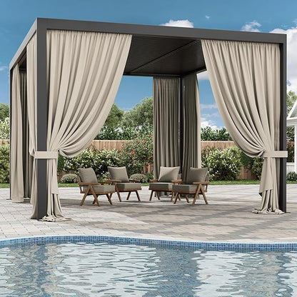 Gazebo Universal Replacement Privacy Curtain,12'×14' Gazebo Outdoor Waterproof Curtains, 4-Panels Sidewall Curtains with Double Zipper for Patio Canopy, Garden and Backyard (Curtain Only)