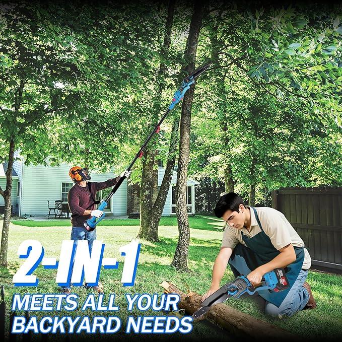 2-In-1 Electric Pole Saws for Tree Trimming, 8 Inch Mini Chainsaw with Extension Pole&2×4.0Ah Batteries, 16FT Cordless Pole Saw Battery Powered, Brushless Motor, Tree Trimmer Limb Branch Cutter Pruner