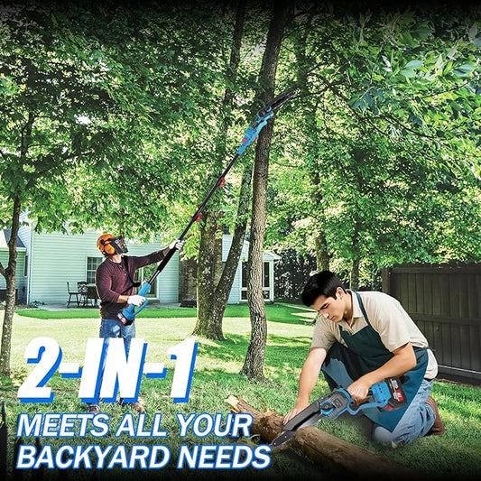 2-In-1 Electric Pole Saws for Tree Trimming, 8 Inch Mini Chainsaw with Extension Pole&2×4.0Ah Batteries, 16FT Cordless Pole Saw Battery Powered, Brushless Motor, Tree Trimmer Limb Branch Cutter Pruner