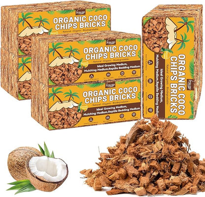 Legigo 10 Pack Coco Husk Chips- 11 LB 100% Organic Coconut Coir Chips Brick Potting Soil Mix with Low EC & PH Balance, Compressed Coconut Substrate Coco Chips Mulch Medium for Garden, Flowers, Plants