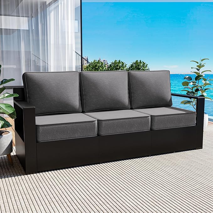 Outdoor Patio Furniture Aluminum Patio Sofa, All-Weather Metal Outdoor Couch with 6 Inch Thick Cushions for Garden, Outside and Porch (Grey, 1 PCS/Sofa)