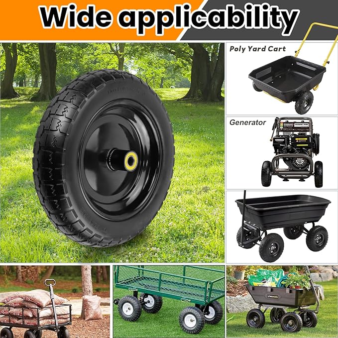 13" Flat Free Wheels Replacement for GOR Garden Cart Tires, 4.00-6 Solid Tires with 5/8"Bearings, 13" No Flat Wheels for GOR Garden Carts/Hand Trucks/Garden Carts
