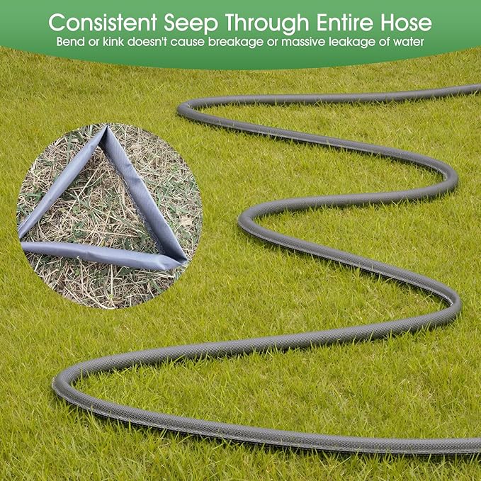 Flat Soaker Hose 50 ft for Garden Beds, Linkable Drip Irrigation Hose, Double-Layer PVC, Leakproof & Kink-Resistant, Even Seepage Saves up to 80% Water