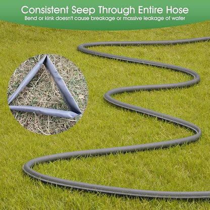 Flat Soaker Hose 50 ft for Garden Beds, Linkable Drip Irrigation Hose, Double-Layer PVC, Leakproof & Kink-Resistant, Even Seepage Saves up to 80% Water