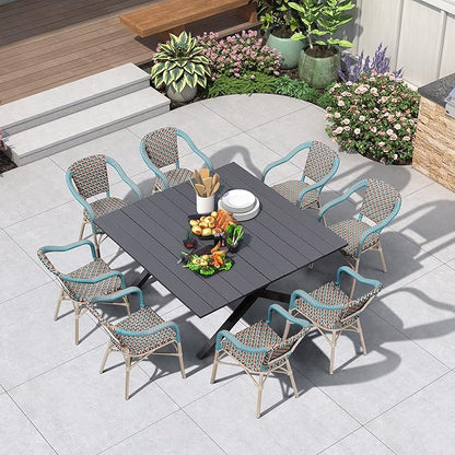 PURPLE LEAF 9 Pieces Outdoor Table and Chair Set Patio Furniture Set with Large Square Table and 10 French Dining Chairs for Poolside Deck Colorful Patio Dining Set