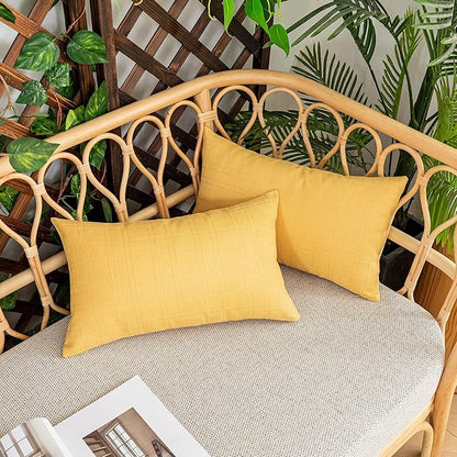Kevin Textile Pack of 2 Outdoor Waterproof Throw Pillow Covers Decorative Square Outdoor Checkered Pillows Cushion Case Patio Pillows for Couch 12x20 inches 30x50 cm Yellow