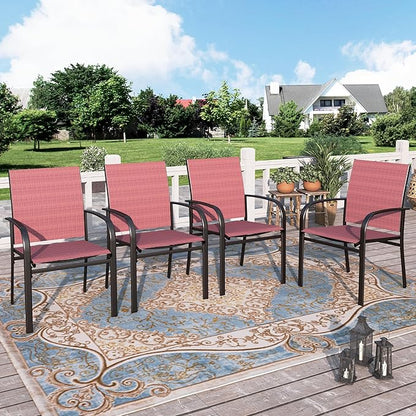 HERA'S HOUSE Patio Dining Chairs Set of 4, Outdoor Chairs, All Weather 36" Textilene Fabric Chair with Wrought Iron Metal Frame Support 350lbs for Lawn Garden Backyard Kitchen, Red