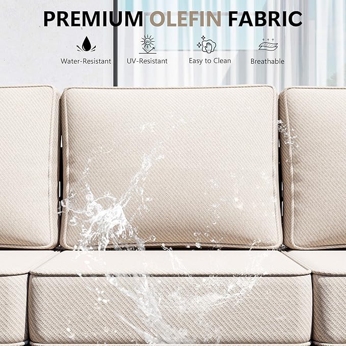 Outdoor Patio Furniture Set, 6-Piece Aluminum Patio Conversation Set All-Weather Metal Outdoor Sectional with 6 Inch Thick Cushions, Deep Setting for Garden, Outside and Porch
