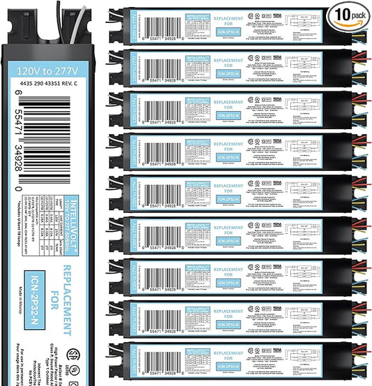 OHLECTRIC 10 Pack - Replacement for ICN2P32-SC 1&2 Lamp - T8 Fluorescent Ballast, Electronic Ballast Replacement 120-277 Volt, Instant Start - Standard and Energy Efficient Ballasts - UL Approved