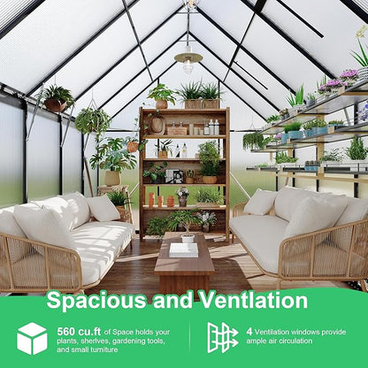 8 ft x10 ft Aluminum-Framed Polycarbonate Greenhouse, Heavy Duty Polycarbonate Greenhouse with Quick Setup Structure and Roof Vent, Large Enhanced Aluminum Green House Kit for Outdoors