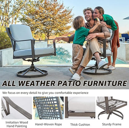 NATURAL EXPRESSIONS Outdoor Swivel Patio Dining Chairs Set of 2, Rocking Patio Chairs with Hand Brushed Wood Grain Finish for Poolside Lawn Garden