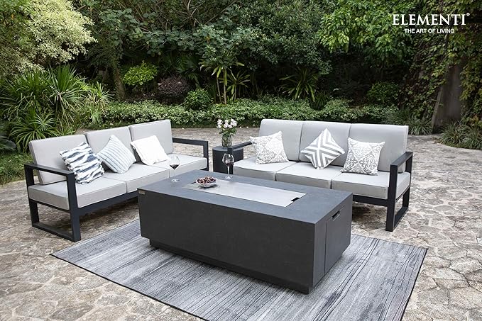 Elementi Andes Propane Gas Fire Pit Table Bundle - Cast Concrete with Concealed Pullout Tank Storage Drawer | Electronic Ignition | Canvas Cover, Lava Rock Included | Dark Gray