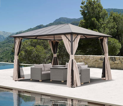 Grand Patio 10'x13' Gazebo Outdoor Hardtop Polycarbonate Gazebo Canopy with Netting and Curtains for Garden, Patio, Backyard