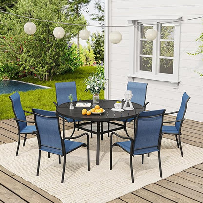 VICLLAX Outdoor Patio Round Dining Table, 47.2"x 47.2" Spliced Metal Tabletop with Storage Shelf for Deck Lawn Garden Backyard, Black