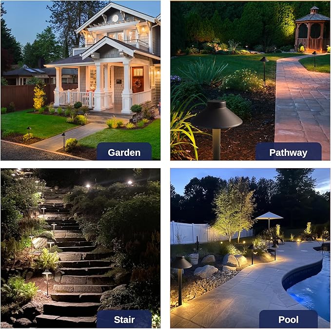 Gardenreet Outdoor Brass Pathway Lights - Low Voltage Landscape Path Lighting Wired, 12v Walkway Light LED IP65 Waterproof, Hat-Top Bronze for Outside Garden Yard Driveway G4 Bulb Not Included