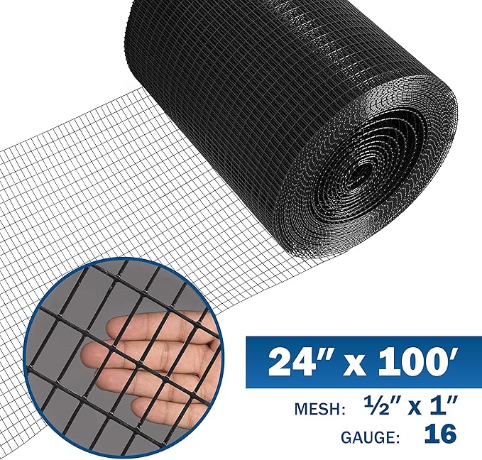 Fencer Wire 16 Gauge Black Vinyl Coated Welded Wire Mesh Size 0.5 inch by 1 inch (2 ft. x 100 ft.)
