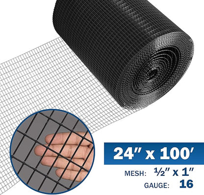 Fencer Wire 16 Gauge Black Vinyl Coated Welded Wire Mesh Size 0.5 inch by 1 inch (2 ft. x 100 ft.)