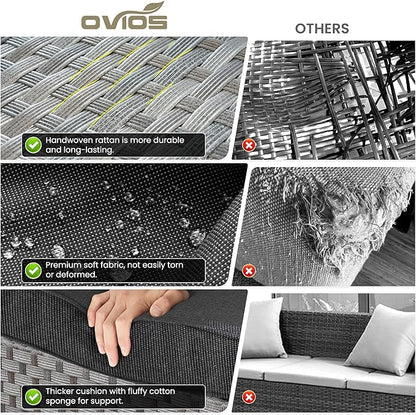 ovios 15 Pieces Patio Furniture Set, Outdoor Wicker Sectional Sofa with Swivel Chairs Coffee Table, Modern Modular Deep Seat Rattan Couch Conversation Sets, Black