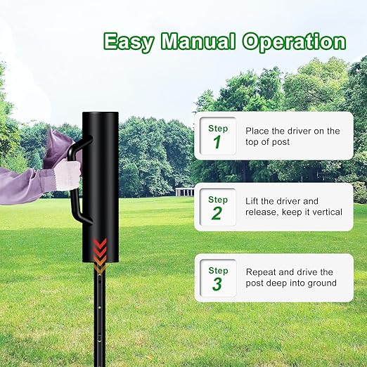 Fence Post Driver with Handle,17LB Hand Post Pounder,3.7 inches Inner Dia. Pole Rammer, Farm Wire Fencing for T Post, U-Channel Sign and Wooden Post, Black