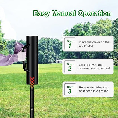 Fence Post Driver with Handle,17LB Hand Post Pounder,3.7 inches Inner Dia. Pole Rammer, Farm Wire Fencing for T Post, U-Channel Sign and Wooden Post, Black