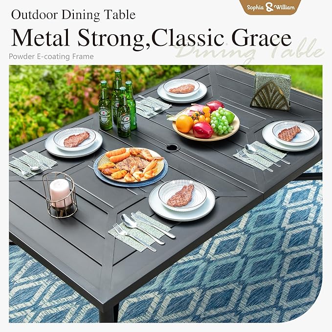 Sophia & William Outdoor Dining Set 7 Pieces, 6 x Aluminum Patio Dining Chairs and Large 64" Metal Dining Table, Space-Saving and Lightweight for Patio Lawn Garden (Grey)