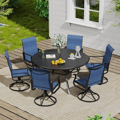 VICLLAX Outdoor Patio Round Dining Table, 47.2"x 47.2" Aluminum Tabletop with Storage Shelf for Deck Lawn Garden Backyard, Black