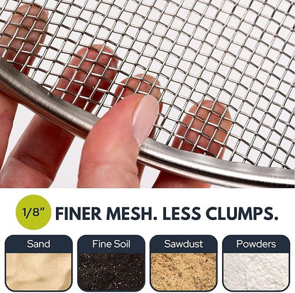 Round Soil Sifter for 5-Gallon Bucket (1/8-inch Mesh), Stainless Steel Garden Sieve with Handles