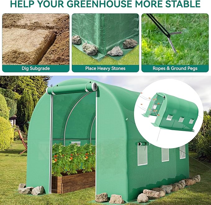 YITAHOME10'x7'x7' Greenhouses Large Walk-in Green House Heavy Duty Tunnel Green Houses Outdoor Portable Plant Gardening Upgraded Galvanized Steel Frame Zipper Doors 5 Crossbars Garden