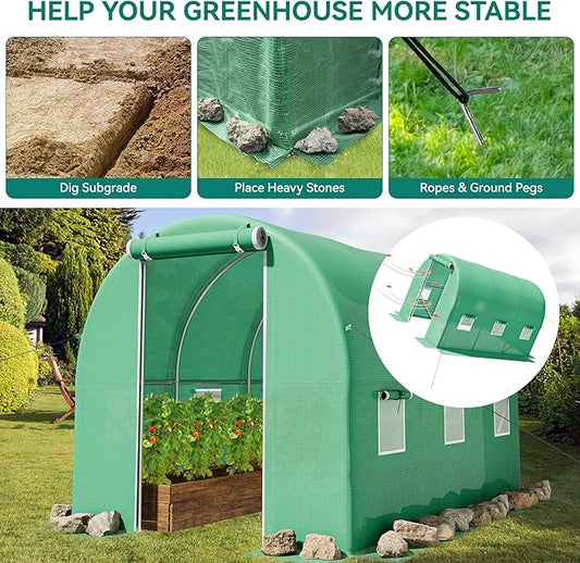 YITAHOME10'x7'x7' Greenhouses Large Walk-in Green House Heavy Duty Tunnel Green Houses Outdoor Portable Plant Gardening Upgraded Galvanized Steel Frame Zipper Doors 5 Crossbars Garden