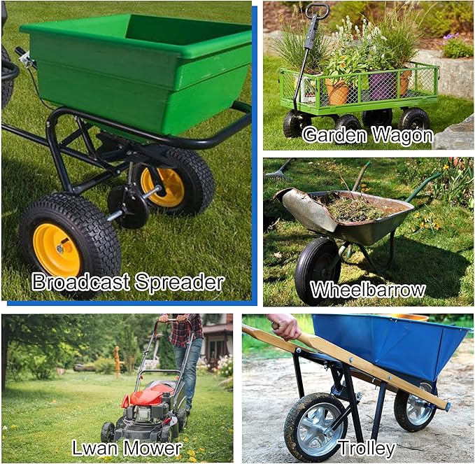 16" Flat Free Wheelbarrow Tires, 4.80/4.00-8" Flat-Free Solid Tire with 5/8" Axle Bore Hole for Wheelbarrow Lawn Mover Trolley Dolly Go Kart Replacement (2 Pack)
