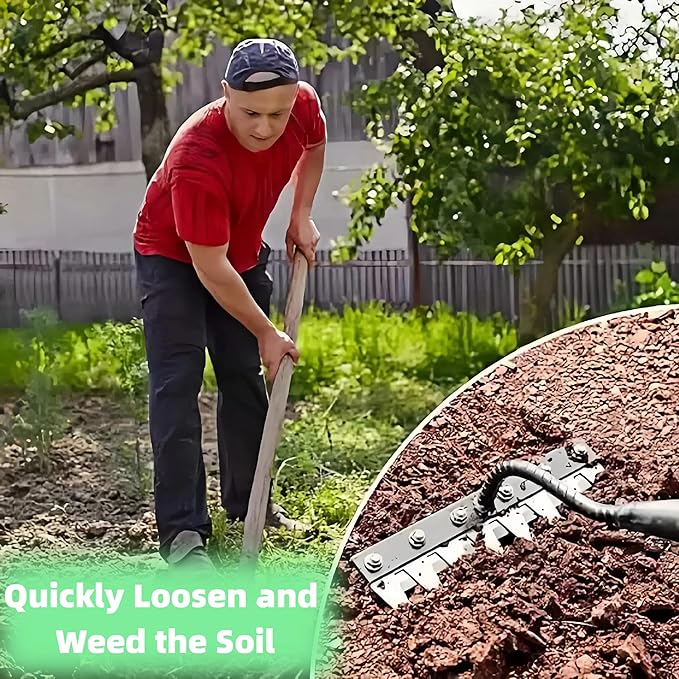 Gardenia Iron Weeding Rake, Iron Rake 2.0 for Gardening and Weeding, Detachable Double-Edged Blade Design Carbon Steel Heavy-Duty Weed Rakes,Hand Weed Puller Tools for Lawn Yard Garden Farm(8 teeths)