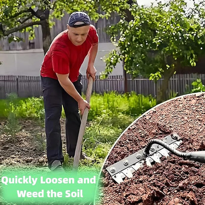 Gardenia Iron Weeding Rake, Iron Rake 2.0 for Gardening and Weeding, Detachable Double-Edged Blade Design Carbon Steel Heavy-Duty Weed Rakes,Hand Weed Puller Tools for Lawn Yard Garden Farm(8 teeths)