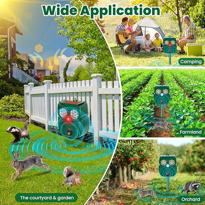 Solar Ultrasonic Animal Repellent Outdoor, 2Pack Waterproof Deer Repellent Devices with RIP Motion Sensor LED Flashing Lights, Cat, Raccoons, Skunks, Rabbits Deer Deterrent Outdoor