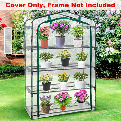 DECOHS Extra Wide 4 Tier Greenhouse Replacement Cover- 63 x 40 x 19 Inch Clear PVC Plant Gardening Greenhouse Cover with Roll-Up Zipper Door for Gardening Plants Flowers (Frame Not Include)