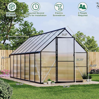 8 ft x14 ft Aluminum-Framed Polycarbonate Greenhouse, Heavy Duty Polycarbonate Greenhouse with Quick Setup Structure and Roof Vent, Large Enhanced Aluminum Green House Kit for Outdoors