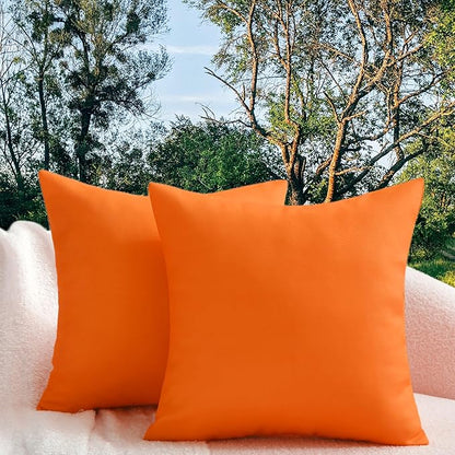 18" x 18" Throw Pillows, Outdoor Waterproof Pillows with Inserts, Square Decorative Pillows for Patio Furniture Garden Couch Sofa Home(Orange, Set of 4)