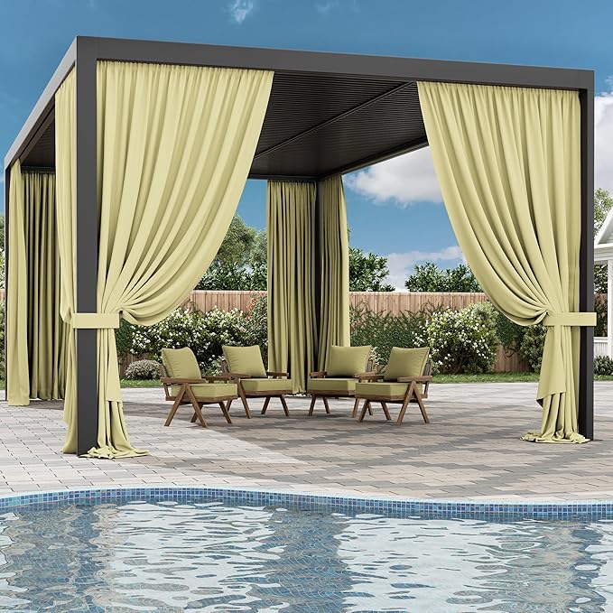 Gazebo Universal Replacement Privacy Curtain,12'×20' Gazebo Outdoor Waterproof Curtains, 4-Panels Sidewall Curtains with Double Zipper for Patio Canopy, Garden and Backyard (Curtain Only)