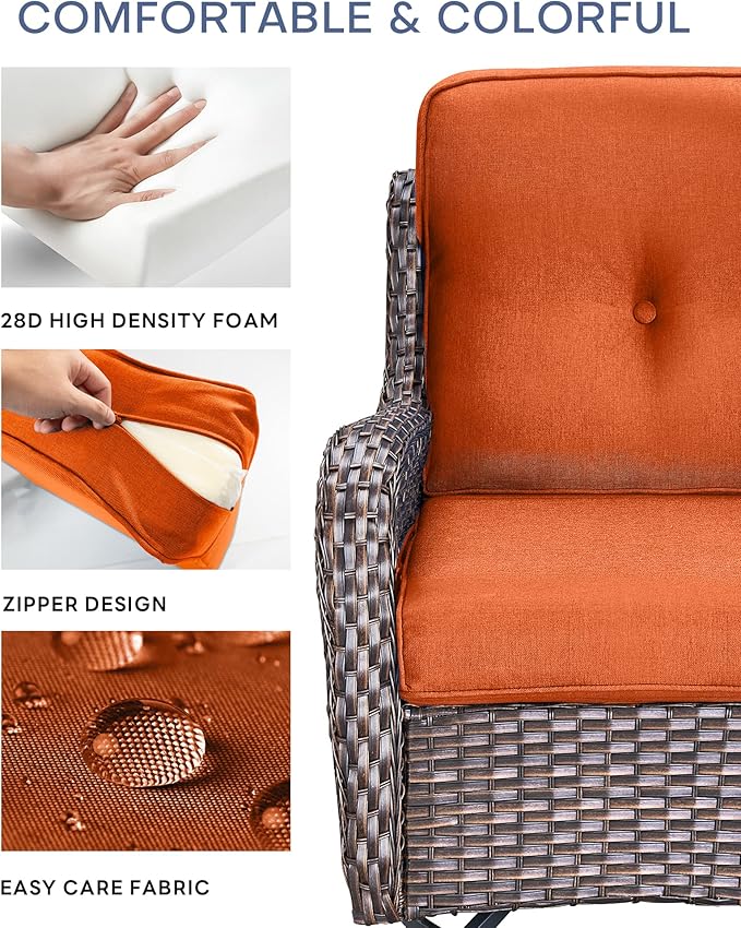 Pop 22x25/22x24 Outdoor Replacement Cushions - 1 Set High Back Deep Seat Patio Furniture Cushion for Rattan Dining Swivel Rocking Chairs Rattan Loveseat Couch Sectional Sofa - Orange/Button