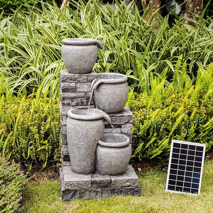 Teamson Home 30.7" 4-Tier Cascading Bowl Solar Powered Water Fountain for Outdoor Living Spaces, Gray
