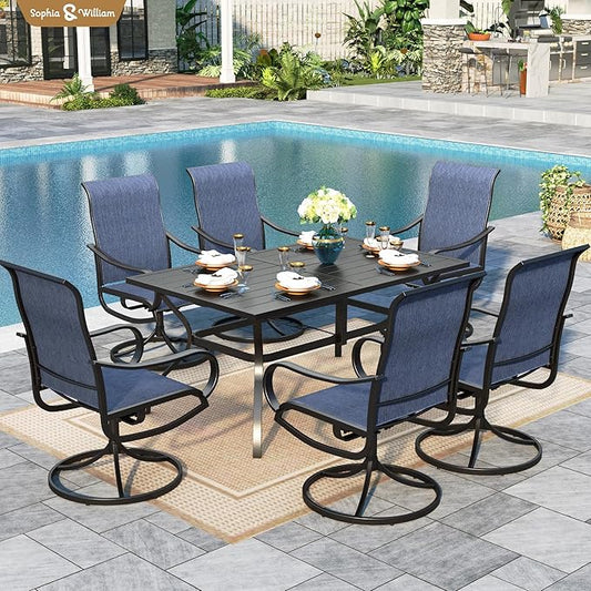 Sophia & William Patio Chairs Set of 6, Swivel Outdoor Chairs Textilene Patio Dining Chairs Heavy Duty with Metal Frame Support 300lbs for Lawn Yard Garden All Weather Blue