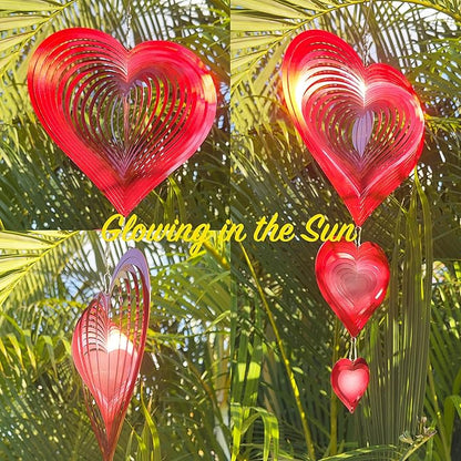 Wind Spinners Outdoor, 3D Red Hearts Hanging Wind Spinners, 14 inches, Kinetic, Stainless-Steel Metal, Smooth Spinning, Indoor and Outdoor Decoration for Garden, Patio, Yard, Gift for Women Mom Wife