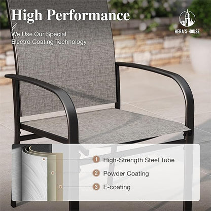 HERA'S HOUSE Patio Dining Chairs Set of 6, 36" Textilene Fabric Outdoor Chair with Wrought Iron Metal Frame Support 350lbs for Lawn Garden Backyard, Brown