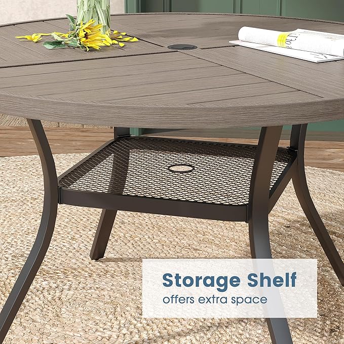 DIFY 5 Pieces Outdoor Patio Dining Set, 4 Grey Textilene Swivel Dining Chairs and 40.6" Grey Wood-Like Round Metal Dining Table, Outdoor Table and Chairs