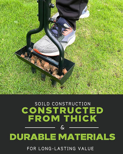 Lawn Aerator Coring Tool with Soil Core Tray, Manual Garden Plug Aerator for Grass Aeration, Yard Aerator & A Cleaning Tool for Compacted Soil, Lawn Care, 38”,Patented, Black Handle