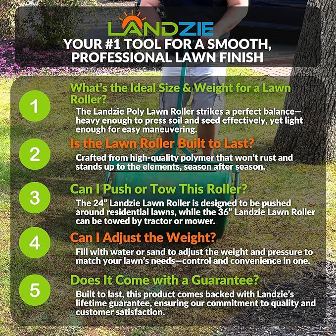 LANDZIE 24 Inch Poly Lawn Roller - 15.8 Gallon Lawn Roller Water Filled Sod Roller and Yard Roller for Pressing in Grass Seed to Improve Germination - Lawn Flattener for Rolls of Sod Lawn Striping Kit